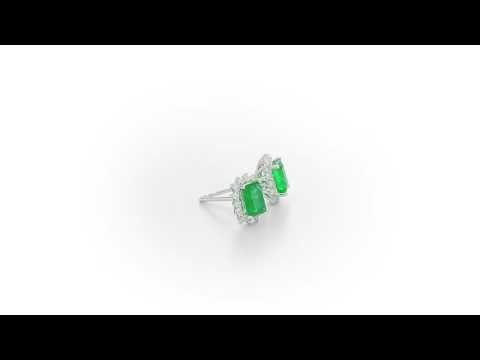 Octagon Emerald Stud Earrings with 0.28ct Diamond Halo 18K White Gold