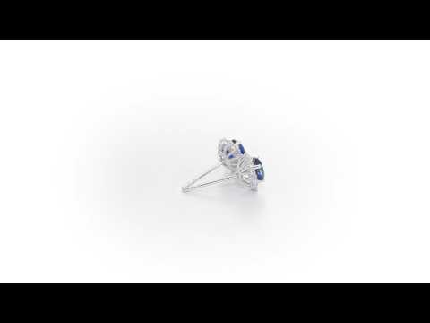 Oval Sapphire Stud Earrings with 0.23ct Diamond Halo 18K White Gold