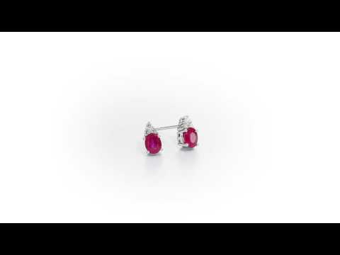 Oval Ruby Stud Earrings with 0.10ct Diamonds 9K White Gold