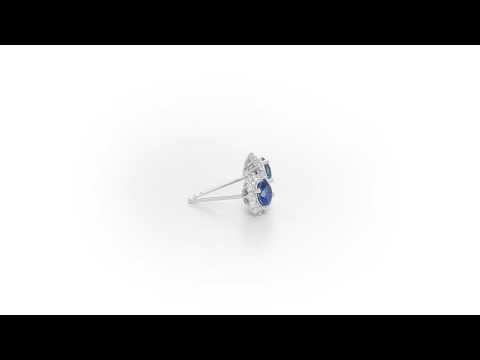 Round Sapphire Stud Earrings with 0.24ct Diamond Halo 9K White Gold