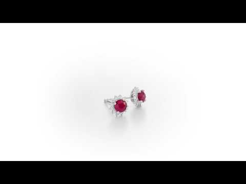 Round Ruby Stud Earrings with 0.24ct Diamond Halo 9K White Gold