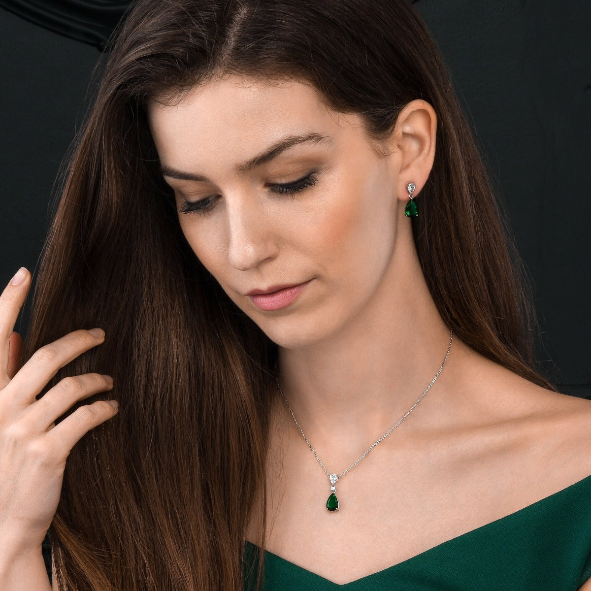 Sterling Silver Pear Shaped Green Drop Earrings