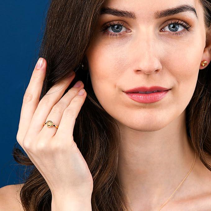 Bezel Set Citrine Ring in Gold Plated Sterling Silver