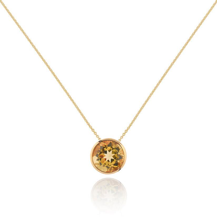 Bezel Set Citrine Pendant Necklace in Gold Plated Sterling Silver