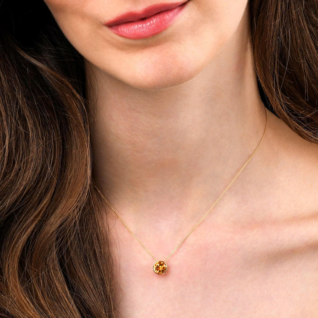 Bezel Set Citrine Pendant Necklace in Gold Plated Sterling Silver