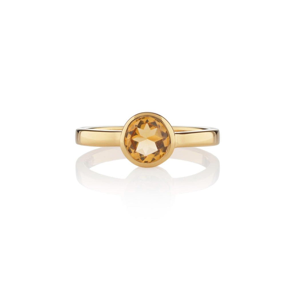 Bezel Set Citrine Ring in Gold Plated Sterling Silver