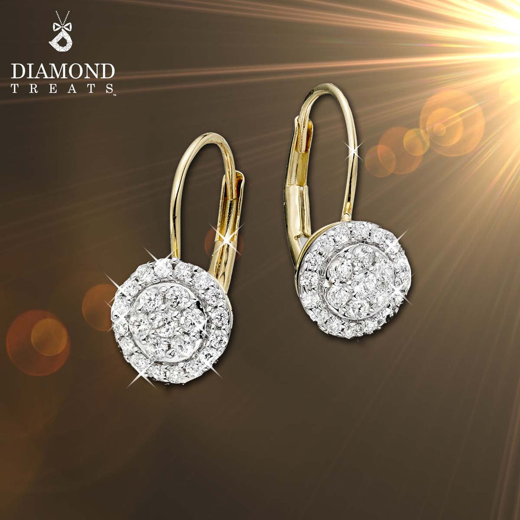 Solar Diamond Cluster Earrings 0.33ct Drop Earrings 18K Yellow Gold