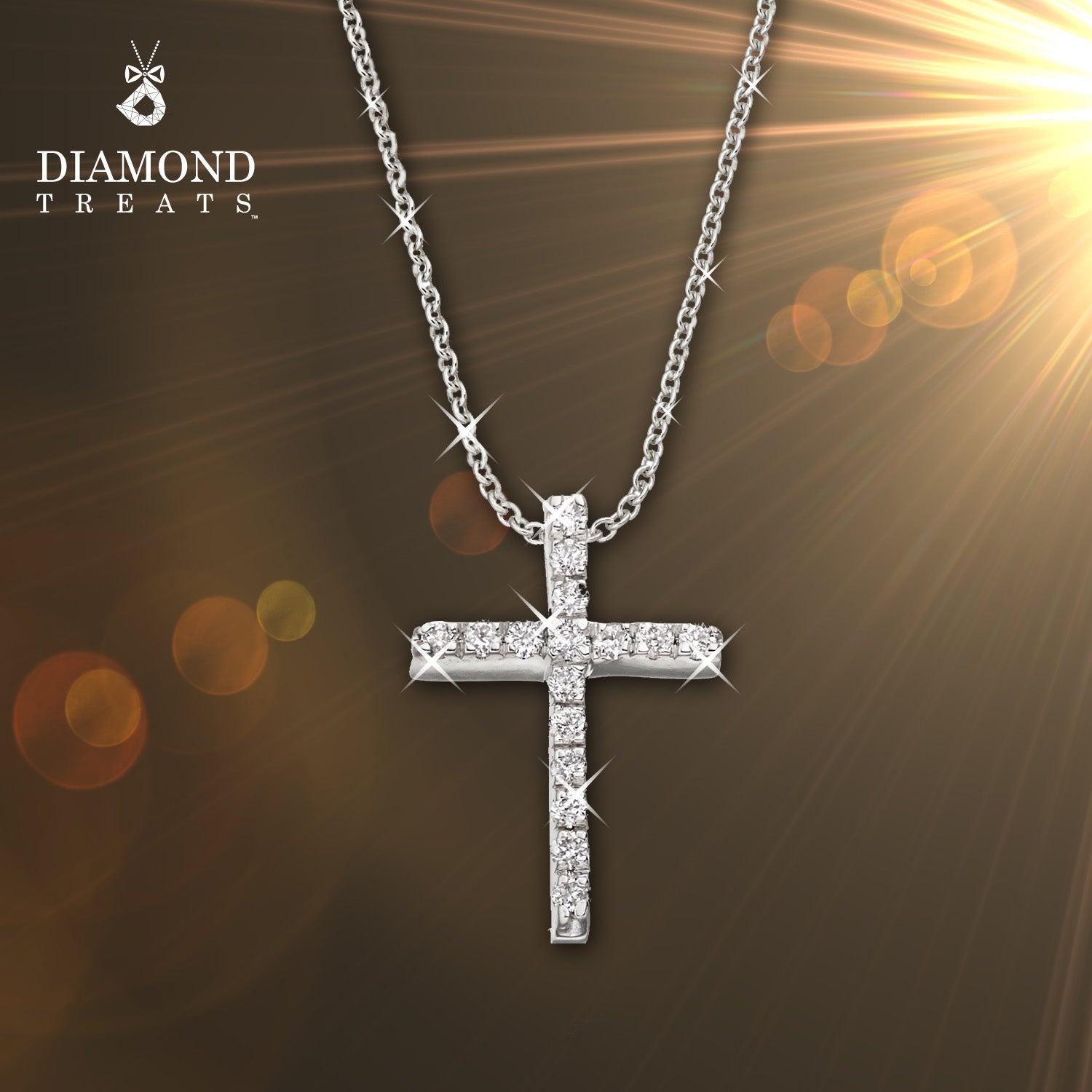 Cross Pendant 0.10ct Diamonds In 18K White Gold