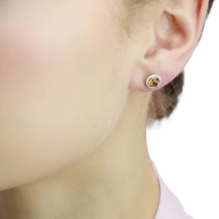 Citrine & Diamond Stud Earrings 1.50ct Citrine 18K White Gold