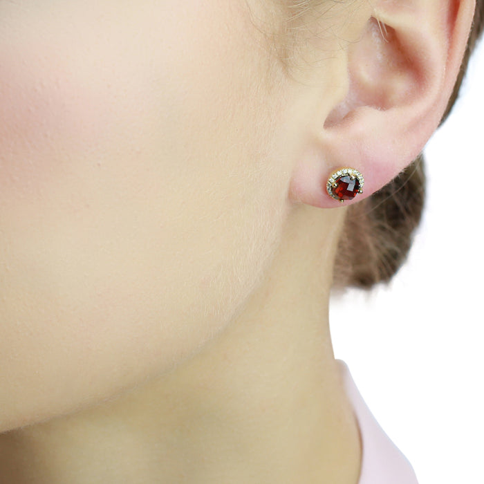 2.30ct Garnet And 0.12ct Diamond Stud Earrings In 9K Yellow Gold