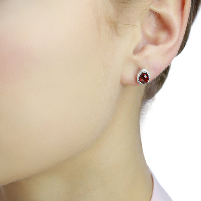 2.50ct Garnet And 0.16ct Diamond Stud Earrings In 9K White Gold