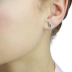 Marquise Emerald and 0.08ct diamond stud earrings in 9K white gold 