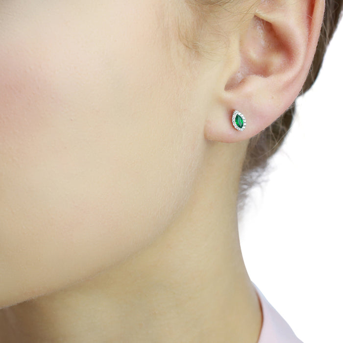 0.25ct Emerald Earrings with Diamond Halo 9K White Gold
