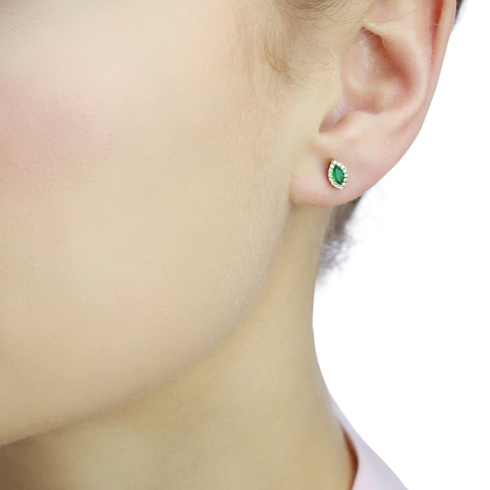 0.25ct Emerald Earrings with Diamond Halo 9K Yellow Gold