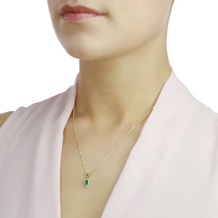 0.22ct Emerald Pendant Necklace 0.05ct Diamond 18K Yellow Gold