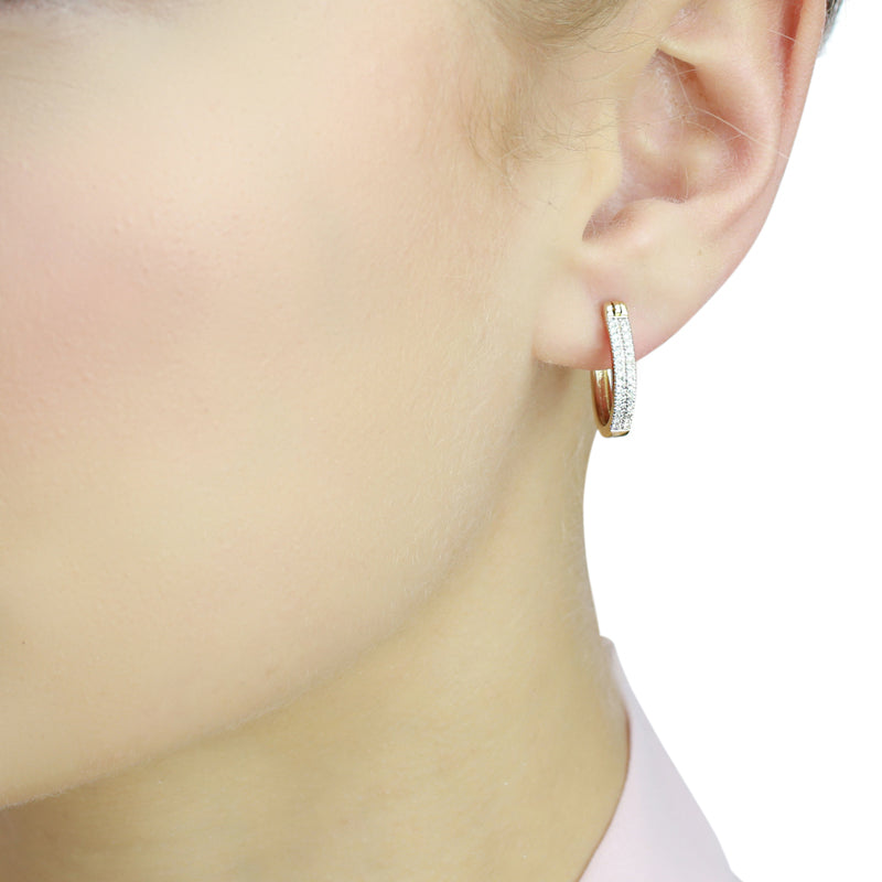 Double line 0.25ct diamond hoop earrings in 9K yellow gold