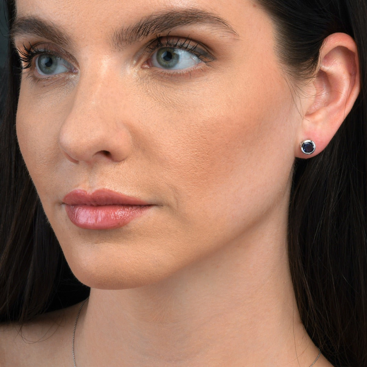 Bezel Set Iolite Stud Earrings in Sterling Silver