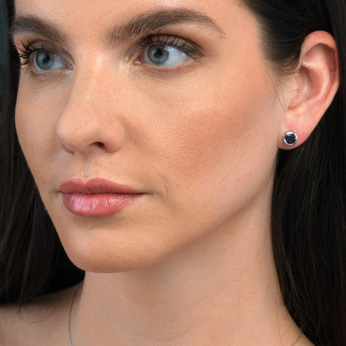 Bezel Set Iolite Stud Earrings in Sterling Silver