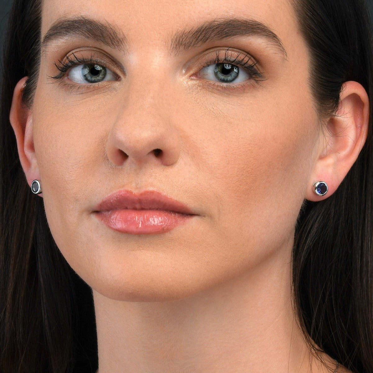 Bezel Set Iolite Stud Earrings in Sterling Silver
