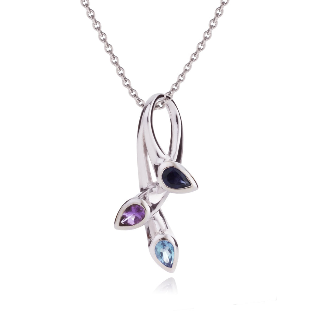 Sterling Silver Necklace with Amethyst, Blue Topaz and Iolite Gemstones