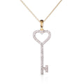 Gold key pendant necklace with diamonds