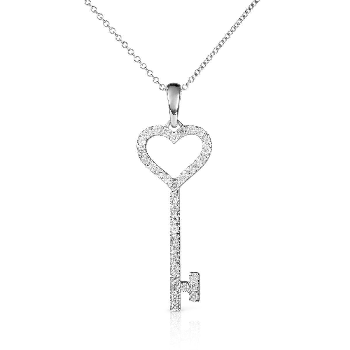 Diamond Key Pendant Necklace 0.28ct Diamond 9K White Gold