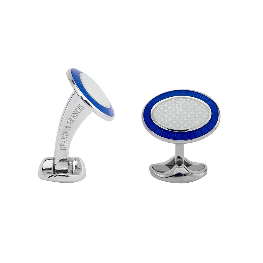 Sterling Silver Oval Cufflinks With Blue Enamel By Deakin & Francis