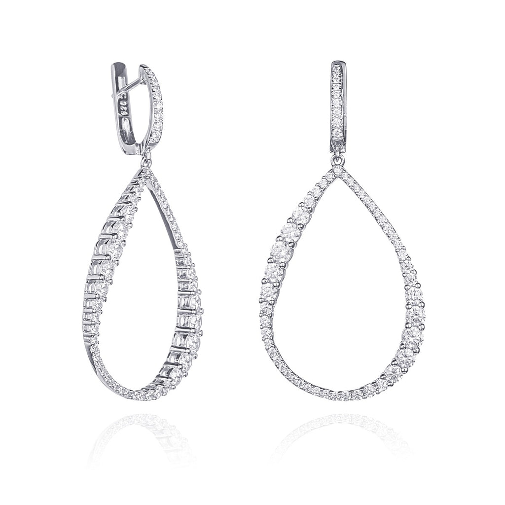 925 Sterling Silver Long Drop Earrings in a Hollow Teardrop Shape