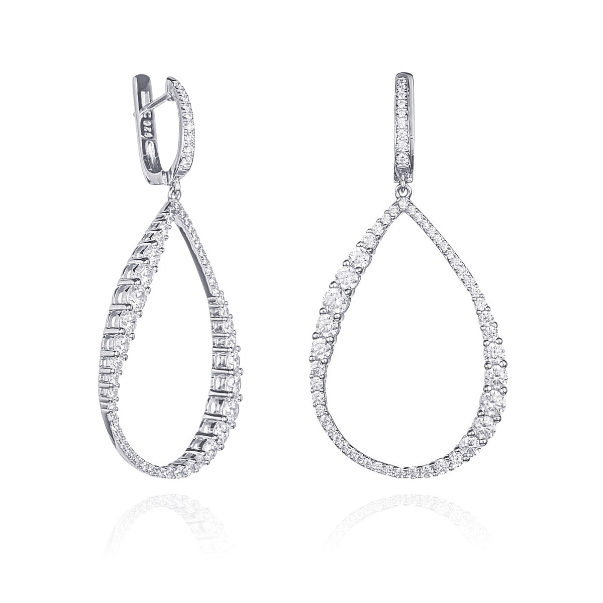925 Sterling Silver Long Drop Earrings in a Hollow Teardrop Shape