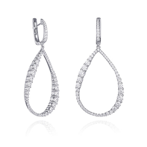925 Sterling Silver Long Drop Earrings in a Hollow Teardrop Shape