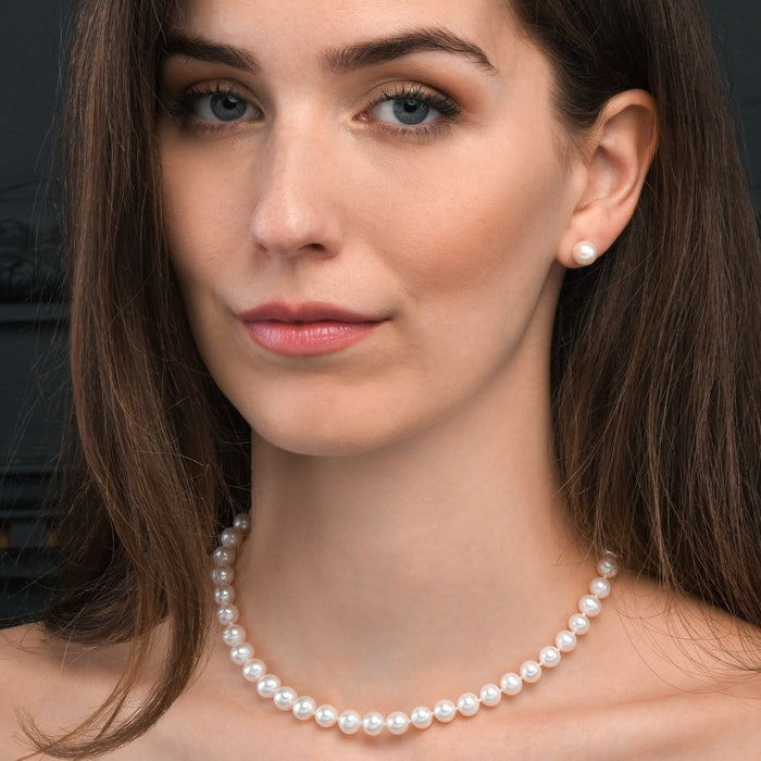 7.5-8.5mm White Freshwater Pearl Necklace in 9K Yellow Gold