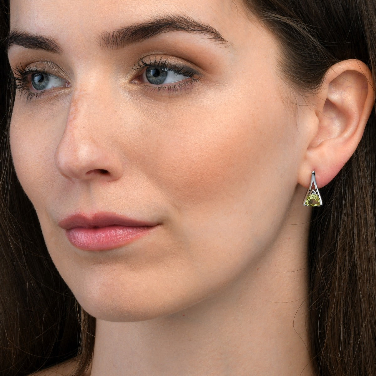 Trillion Cut Lemon Quartz Stud Earrings in Sterling Silver