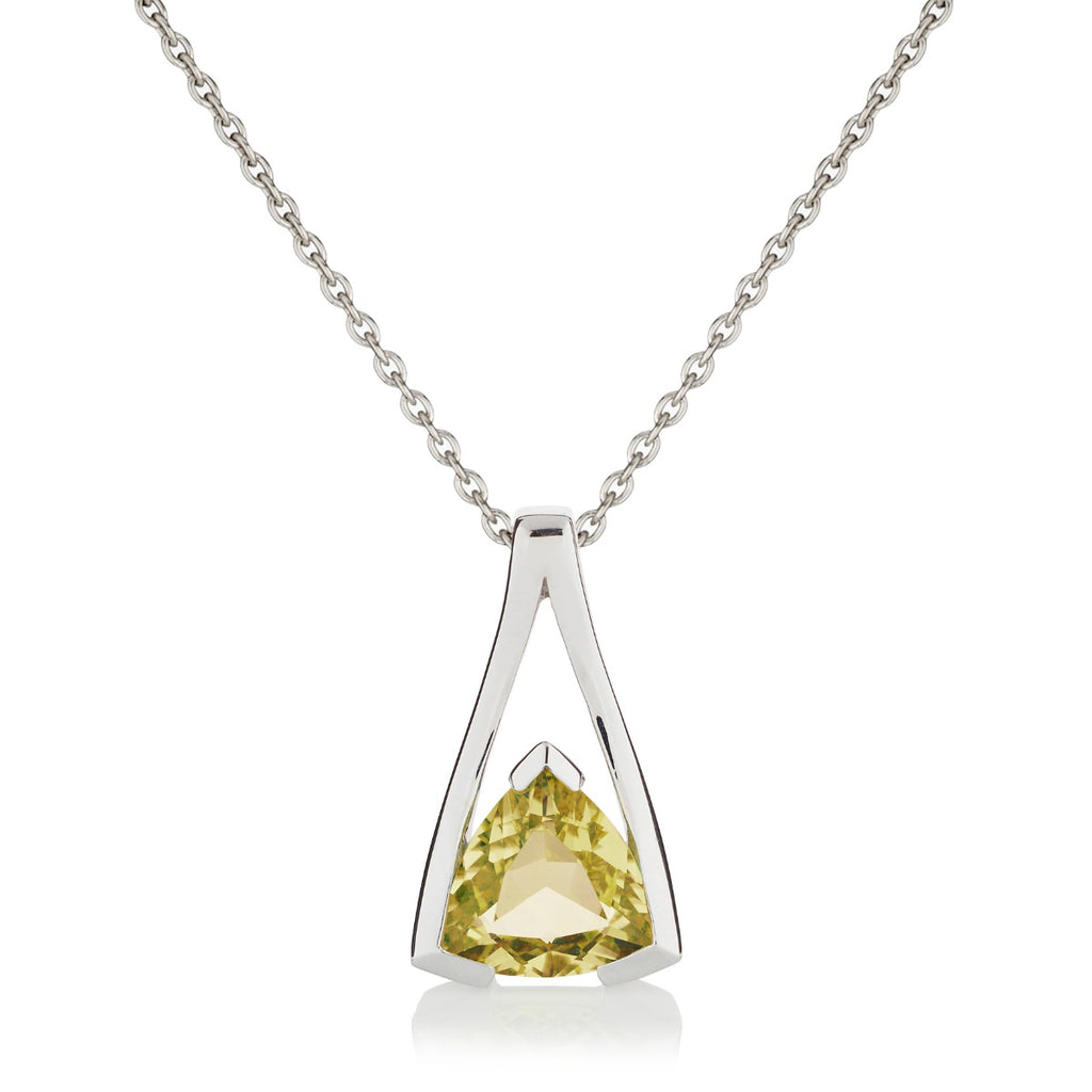 Trillion Cut Lemon Quartz Pendant Necklace in Sterling Silver