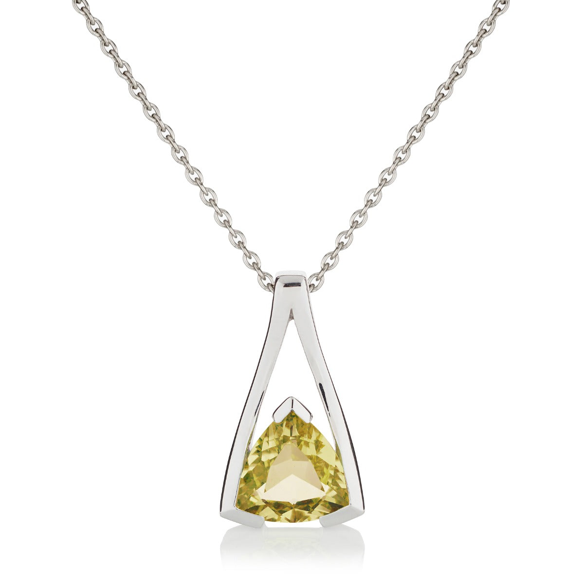 Trillion Cut Lemon Quartz Pendant Necklace in Sterling Silver