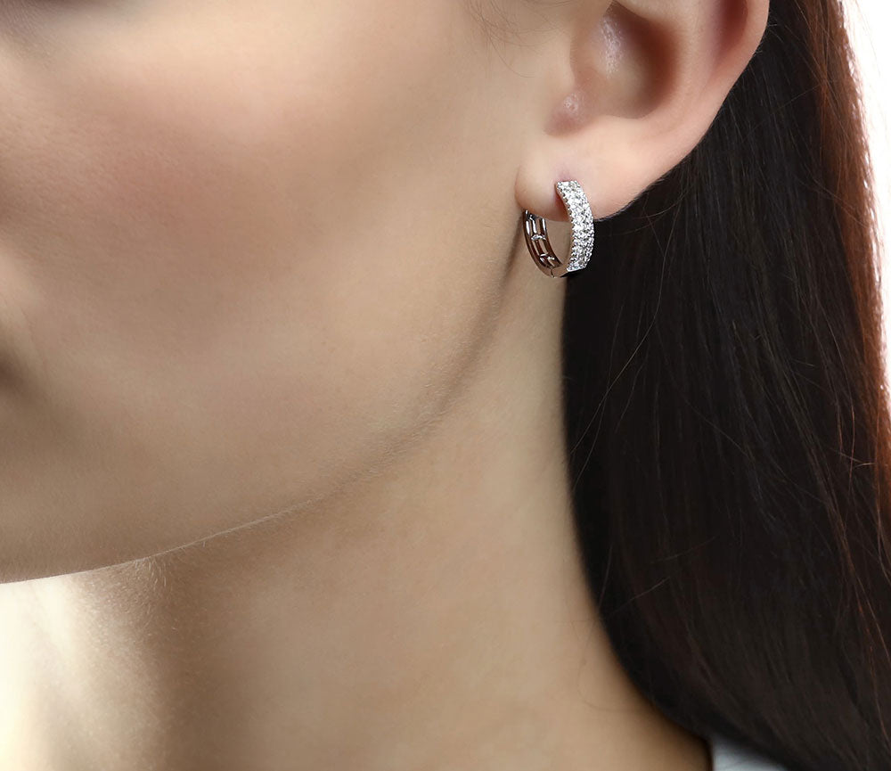 Triple line 0.40ct diamond hoop earringsin 18K white gold