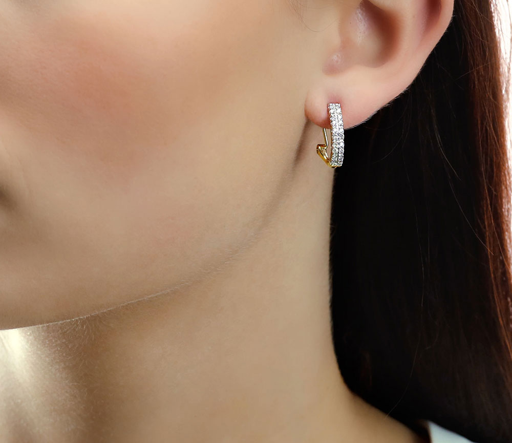 Twin line 0.40ct diamond earrings in 9K yellow gold