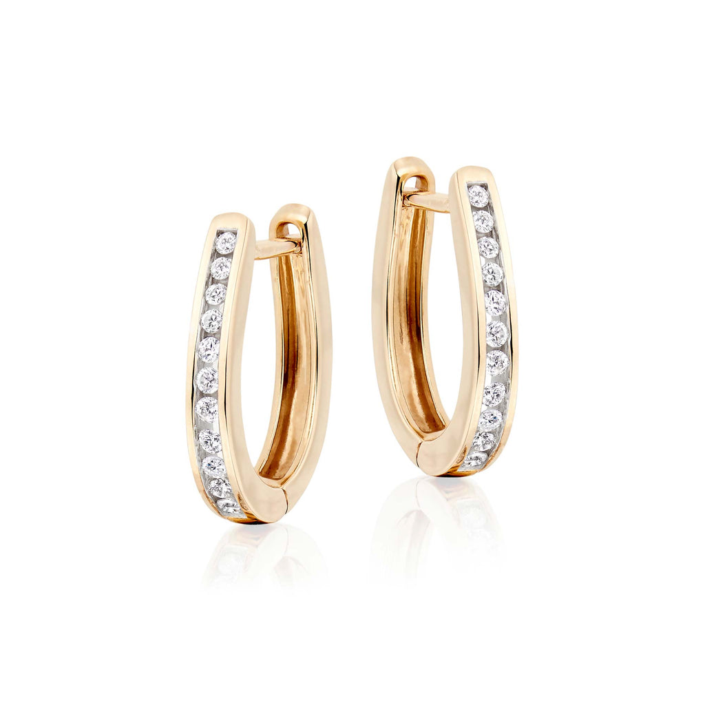 Channel 0.25ct round diamond hoop earrings in 9K yellow gold