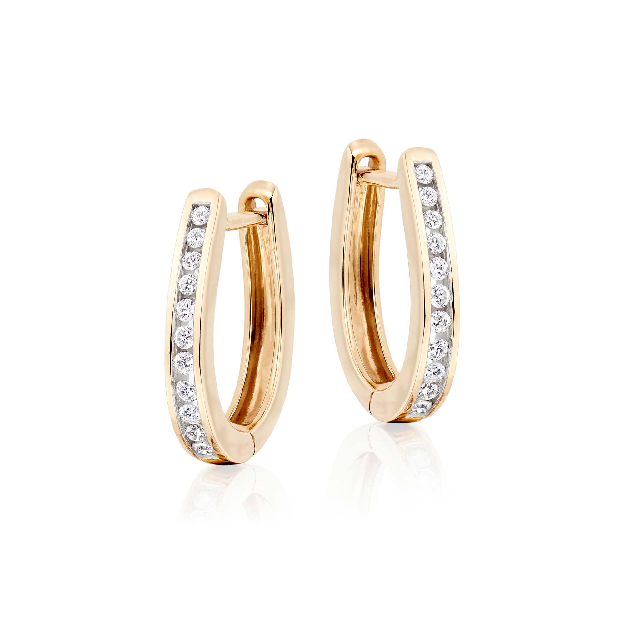 Channel 0.25ct round diamond hoop earrings in 9K yellow gold