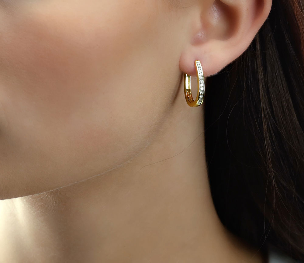 Channel 0.40ct round diamond hoop earrings in 9K yellow gold