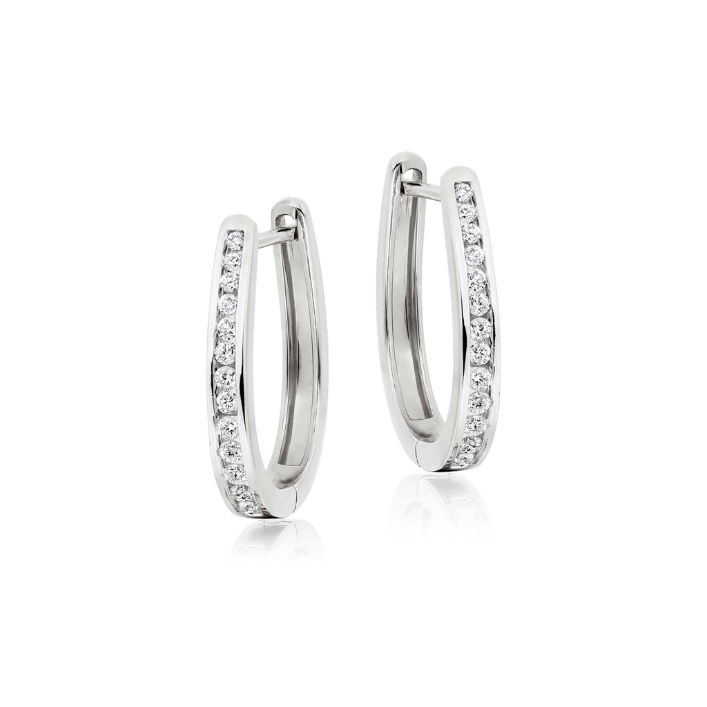 Channel 0.40ct round diamond hoop earrings in 9K white gold