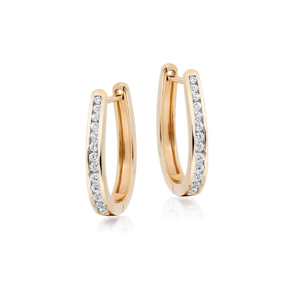Channel 0.40ct round diamond hoop earrings in 9K yellow gold