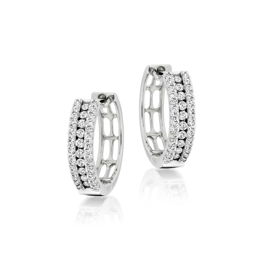 Triple line 0.40ct diamond hoop earringsin 18K white gold