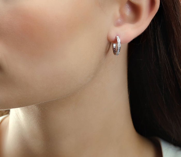 Diamond Hoop Earrings 0.25ct Elevated Diamond Hoops 18K White Gold