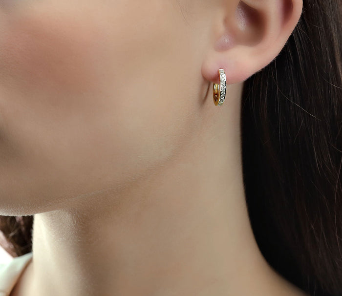 Diamond Hoop Earrings 0.25ct Elevated Diamond Hoops 9K Yellow Gold