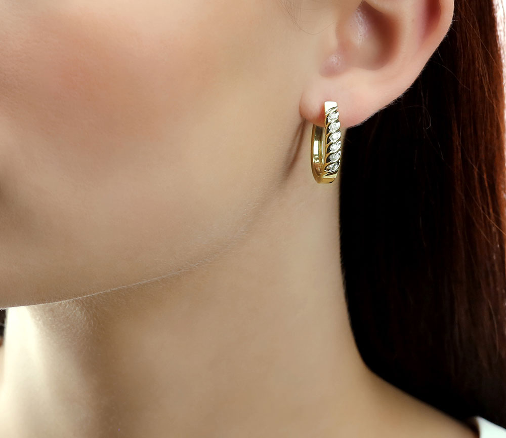 Wave 0.40ct diamond hoop earrings in 9K yellow gold