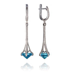 long dangle earrings for women in 925 sterling silver with sky blue stones