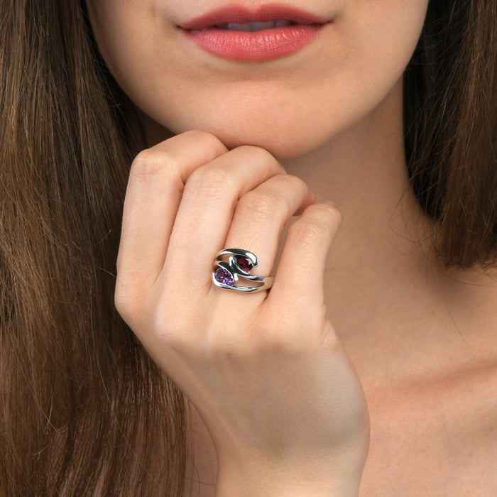Rhodolite and Amethyst Ring in Sterling Silver