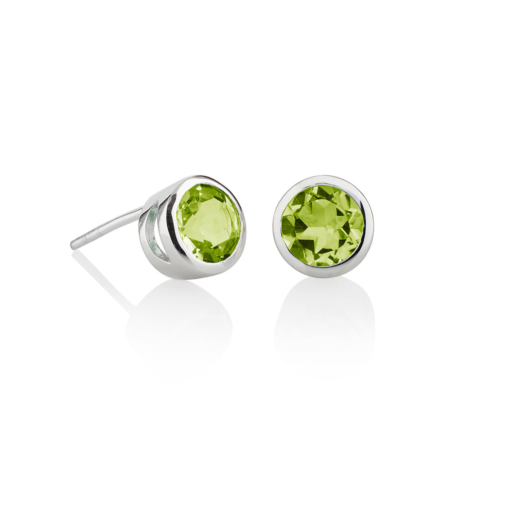 Bezel Set Peridot Stud Earrings in Sterling Silver