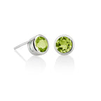 Bezel Set Peridot Stud Earrings in Sterling Silver