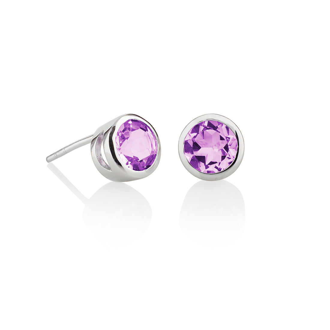 Bezel Set Amethyst Stud Earrings in Sterling Silver